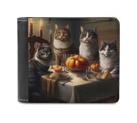 sinyumoney Cats at The Thanksgiving Table 3D Print Clutch Purse Card Slots Coin Slots Note Section Slim Elegant Leather Wallet Youth Guys 11.7cm*9.5cm