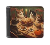 sinyumoney Cats Enjoying Thanksgiving Feast 3D Print Clutch Purse Use Holds Bills RFID Blocking Banknote Compartments Durable Leather Men's Wallet 11.7cm*9.5cm