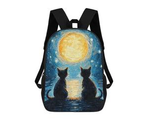 sinyumoney Cats Moon Starry Night School Backpack 3D Printed Children's 17inch Backpacks Bag Bookbag for Kids Boy Girl Book Bags Kids School Bag Travel Rucksacks