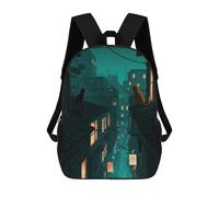 sinyumoney Cats on Rooftops at Night 3D Printed Children's School Backpack for Kids High Capacity Travel Rucksacks Book Bags Kids School Bag Back Pack 17inch