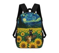 sinyumoney Cats Sunflower Starry Night Kids Backpack, Backpack School Bag, Backpacks Kids School 3D Printed School Bags for Elementary And Middle School Students Teens Birthday Gift 17inch