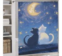 sinyumoney Cats Under The Moon - Cat Lovers Daily Household Stylish Washable Shower Curtain for Bathroom for Bathroom with Hooks 69.69x70.87Inch（177x180cm）