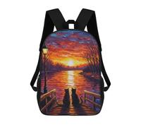 sinyumoney Cats Watching Sunset Painting 3D Printed Children's School Backpack for Kids High Capacity Travel Rucksacks Book Bags Kids School Bag Back Pack 17inch