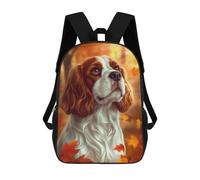 sinyumoney Cavalier King Charles Spaniel Autumn Portrait 3D Printed Children's School Backpack for Kids High Capacity Travel Rucksacks Book Bags Kids School Bag Back Pack 17inch