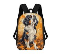 sinyumoney Cavalier King Charles Spaniel in Autumn Leaves Rucksacks 3D Printed Children Backpacks Fashion Casual Daypack Cute Travel Bags Outdoor Casual Daypack for Boy And Girl 17inch