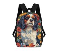 sinyumoney Cavalier King Charles Spaniel in Flowers Dog Wall Art Print 3D Printed 17inch Kids School Bag Rucksacks Children's School Fashion Casual Back Pack High Capacity Travel Book Bags