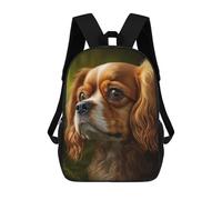 sinyumoney Cavalier King Charles Spaniel Portrait Kids School Backpack School Bag 3D Printed School Bag for Boys Elementary And Middle School Students 17inch