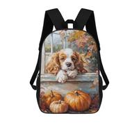 sinyumoney Cavalier King Charles with Pumpkins Painting Autumn Dog Portrait Children's 17 Inch School Backpack 3D Printed Cool Knapsack for Kids Travel Rucksacks Book Bags Kids School Bag
