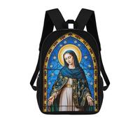 sinyumoney Celestial Madonna - Stained Glass Virgin in Divine Aureole Backpacks Kids School Backpack School Bag 3D Printed School Bag for Boys Elementary And Middle School Students 17inch