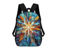 sinyumoney Celestial Snowflake - Abstract Winter Geometry in Gold & Blue Children's Backpack, 3D Printed School Backpack, Backpack for Boys Girls, Adjustable School Bag for Primary School 17inch