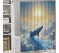 sinyumoney Celestial Whale Rising Toward The Sun 100% Polyester Fabric Washable Decor Bath Curtains for Shower Bath Curtain Wet Room 64.17x70.87Inch（163x180cm）
