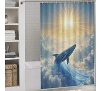 sinyumoney Celestial Whale Rising Toward The Sun Fabric Polyester Bathroom Curtains Modern Art for Bathroom Wet Room 56.30x70.87Inch（143x180cm）