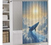 sinyumoney Celestial Whale Rising Toward The Sun Shower Curtain Waterproof Mould with Hooks Waterproof Fabric Bathroom Decor Curtains for Bathroom with Hooks 53.54x70.87Inch（136x180cm）