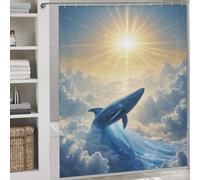 sinyumoney Celestial Whale Rising Toward The Sun with Hooks Waterproof Fabric Bathroom Decor Curtains for Toile Bathroom Dorm 69.69x70.87Inch（177x180cm）