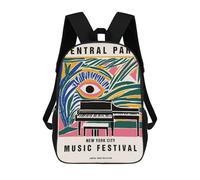 sinyumoney Central Park Music Festival Poster 3D Printed 17 Inch School Backpack Children's Backpacks 3D Printed Cool Knapsack for Boys Elementary And Middle