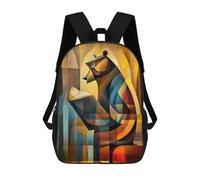 sinyumoney Charming Bear - Cubist Reader in Deep Thought 3D Printed Kids School Bag Rucksacks Children's School Fashion Casual Back Pack High Capacity Travel Book Bags Backpack for Kids 17inch