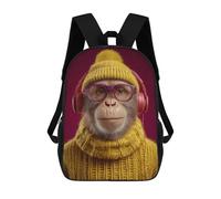 sinyumoney Charming Chimpanzee in Knitwear School Bag 3D Printed 17inch Backpacks Fashion Kids School Backpack Rucksacks for Boys Elementary And Middle School Students