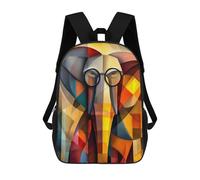 sinyumoney Charming Elephant - Cubist Scholar with Glasses 3D Printed Children's School Backpack for Kids High Capacity Travel Rucksacks Book Bags Kids School Bag Back Pack 17inch