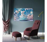 sinyumoney Charming Mouse in Teacup Wall Pictures Bedroom for Gifts Bathroom Home Kitchen Office Decor Canvas Art 24x36inch(60x90cm)
