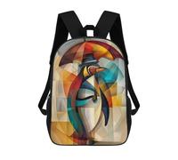 sinyumoney Charming Penguin - Cubist Dandy in The Rain School Bag Bookbag 3D Printed Children's Backpacks for Kids Boy Girl Book Bags Kids School Bag Travel Rucksacks 17inch