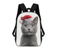 sinyumoney Chartreux Cat with Santa Hat School Bag Bookbag 3D Printed Children's Backpacks for Kids Boy Girl Book Bags Kids School Bag Travel Rucksacks 17inch