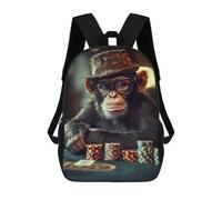 sinyumoney Chef Monkey Playing Poker Backpacks 3D Printed Kids School Backpack Outdoor Casual Daypack Fashion Casual Children Backpacks Cute Travel Bags 17inch