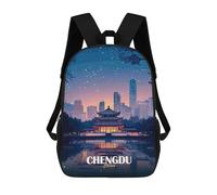 sinyumoney Chengdu China Cityscape at Night 3D Printed Children's School Backpack for Kids High Capacity Travel Rucksacks Book Bags Kids School Bag Back Pack 17inch