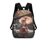 sinyumoney Cherry Blossom Cat in Kimono School Backpack for Girls Backpack Water Repellent Casual Daypack Lightweight Rucksack Boy Girl School Backpack 17inch