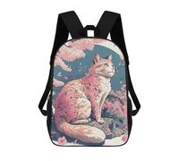 sinyumoney Cherry Blossom Cat Kids Backpack,School Backpack Kids School Bag 3D Printed Cartoon Large Capacity Backpack for Kids Boys And Girls 17inch