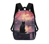 sinyumoney Cherry Blossom Cat Sunset Rucksack Rucksack Casual Daypacks School Work Travel Bag for Men, Women & Teenage Boys 17inch