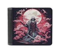 sinyumoney Cherry Blossom Moon Warrior 3D Print Men's Wallet Bills Credit Cards Leather RFID Banknote Compartments Leather Wallet 11.7cm*9.5cm