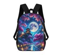 sinyumoney Cherry Blossom Moonlit Garden 3D Printed Children's School Backpack for Kids High Capacity Travel Rucksacks Book Bags Kids School Bag Back Pack 17inch