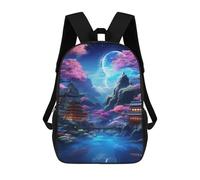 sinyumoney Cherry Blossom Moonlit Landscape Children's School Backpack Fashion Casual 17inch 3D Printed School Bags Boy School Backpack Large Backpack