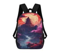 sinyumoney Cherry Blossom Moonlit Pagoda -2 Backpack School Bag Water Resistant School Bag Business Backpack for Boys/Girls/Teenagers 17inch