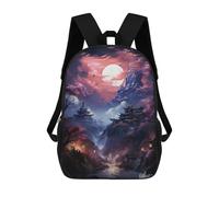 sinyumoney Cherry Blossom Moonlit Temple Backpacks, Kids Backpack Student School Bag 3D Printed Travel Backpacks Fashion Accessory Backpack Children Waterproof School Bags 17inch