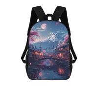 sinyumoney Cherry Blossom Moonlit Village -2 Backpacks Kids 17inch School Backpack School Bag 3D Printed School Bag for Boys Elementary And Middle School Students