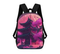 sinyumoney Cherry Blossom Pagoda Moonlit Scene Print Children's Backpack School Bag for Adult And Kids Travel Daypack 17inch