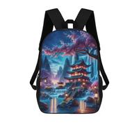 sinyumoney Cherry Blossom Pagoda Reflections School Bag 3D Printed Children's School Backpack Casual Fashion Travel Backpacks for Kids School Students 17inch
