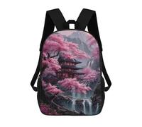 sinyumoney Cherry Blossom Paradise with Japanese Temple 3D Printed 17inch Kids School Backpack School Bag Fashion Rucksacks for Boys Elementary And Middle School Students