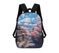 sinyumoney Cherry Blossom Path to Mount Fuji Backpacks Kids 17inch School Backpack School Bag 3D Printed School Bag for Boys Elementary And Middle School Students