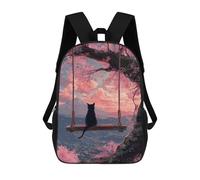 sinyumoney Cherry Blossom Swing Cat Scene School Bags School Secondary High School College Backpack Travel for Boys/Girls/Teenagers 17inch