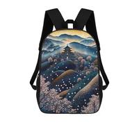 sinyumoney Cherry Blossom Temple in Pointillist Style School Bags High Secondary School Bags Casual Backpack for Campus Outdoor Travel Sports 17inch