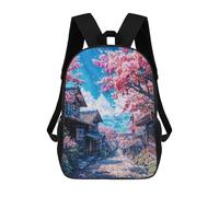 sinyumoney Cherry Blossom Village Children's Backpacks 17inch School Backpack 3D Printed Bag Bookbag for Kids Travel Rucksacks Boy Girl Book Bags Kids School Bag