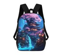 sinyumoney Cherry Blossom Village Fantasy Backpack School Backpack Kids School Bag Large Capacity Kids Backpack for School Rucksack 3D Book Bag Gifts for Kids 17inch