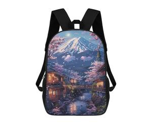 sinyumoney Cherry Blossom Village with Mount Fuji Backpack School Bag Lightweight Airport College Students Back Pack for School/Work/Travel 17inch