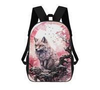 sinyumoney Cherry Blossom Wolf Animal Rucksack Secondary Causal Travel High School Bags for Boys/Girls/Teenagers 17inch