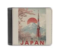 sinyumoney Cherry Blossoms & Tokyo Tower -1 3D Print PU Leather Men's Wallet Holds Bills Credit Banknote Compartments Wallets Youth Guys 11.7cm*9.5cm