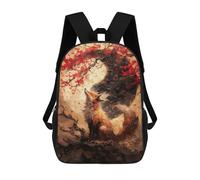 sinyumoney Cherry Fox Yin And Yang 3D Printed 17 Inch School Backpack Casual Children's Backpacks 3D Printed for Boys Elementary And Middle