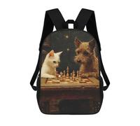sinyumoney Chess Playing Cat And Dog Children's Backpack, 3D Printed School Backpack, Backpack for Boys Girls, Adjustable School Bag for Primary School 17inch