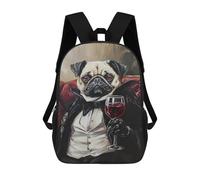 sinyumoney Chic Pug with Red Wine Glass Backpack School Bag Large School Backpack for Boys - Perfect for Travel, Work And Daily Use 17inch